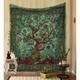 Tapestry Green Tree of Life Wall Hanging Psychedelic Tapestries Indian Cotton Twin Bedspread Picnic Sheet Wall Decor Blanket Wall Art Hippie Bedroom Livingroom