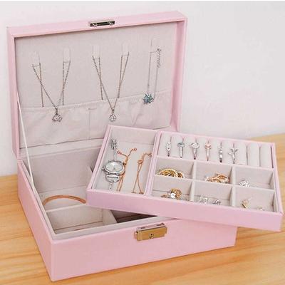 Lady PU Leather Jewelry Box Storage Box Earrings Bracelet Necklace Ring Display Case Double layer Portable Jewelry Organizer 23X17X9CM