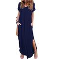 Women's Casual Dress T Shirt Dress Tee Dress Summer Dress Long Dress Maxi Dress Cotton Pocket Split Date Maxi Basic V Neck Short Sleeve Black White Pink Color