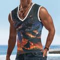 Sailboat Men's Subculture Style 3D Print Tank Top Vest Top Sleeveless T Shirt for Men Sports Outdoor Holiday Gym T shirt Blue Sky Blue Orange Sleeveless V Neck Shirt Summer Clothing
