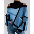 Women's Shirt Blouse Geometric Casual Cold Shoulder Red Blue Green Print Cut Out Long Sleeve Daily Basic Turtleneck High Neck Regular Fit Fall Winter