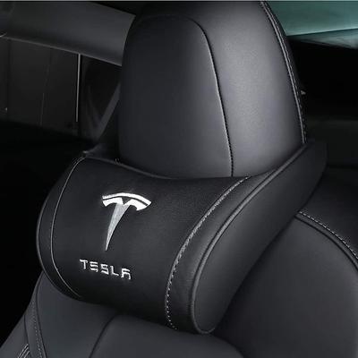 StarFire 1 Pack Genuine Leather Hanging Car Seat Pillow Neck Support Headrest for Tesla 3 S X Y Models Black Red Coffee Colors Optional