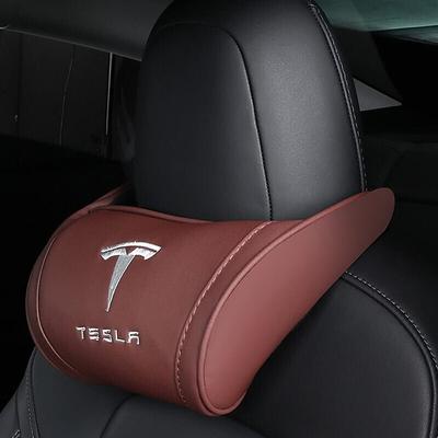 StarFire 1 Pack Genuine Leather Hanging Car Seat Pillow Neck Support Headrest for Tesla 3 S X Y Models Black Red Coffee Colors Optional