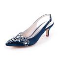 Women's Wedding Shoes Pumps Bling Bling Slingback Bridal Shoes Rhinestone Kitten Heel Pointed Toe Elegant Satin Buckle White Ivory Silver