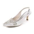 Women's Wedding Shoes Pumps Bling Bling Slingback Bridal Shoes Rhinestone Kitten Heel Pointed Toe Elegant Satin Buckle White Ivory Silver