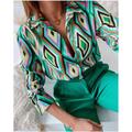 Women's Shirt Blouse Geometric Casual Button Print Blue Long Sleeve Basic Neon Bright Shirt Collar Spring Fall