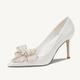 Women's Heels Wedding Shoes Dress Shoes Glitter Crystal Sequined Jeweled Wedding Party Wedding Heels Bowknot Stiletto Pointed Toe Elegant Faux Leather Loafer White 7 CM White 9 CM
