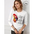 100% Cotton Butterfly Letter Print Women's Casual Daily T shirt Long Sleeve Crew Neck T shirt