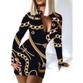 Women's Winter Dress Sheath Dress Print Dress Leopard Plaid Zipper V Neck Mini Dress Sexy Date Long Sleeve Fall Winter