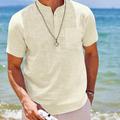 Men's Linen Shirt Summer Shirt Beach Shirt Light Yellow White Light Green Short Sleeves Plain Collar Summer Hawaiian Holiday Clothing Apparel Front Pocket
