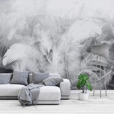 Cool Wallpapers 3D White Feather Wallpaper Wall Mural for Living Room Bedroom TV Background Canvas PVC/Vinyl Material Adhesive Required Wall Decor Home Decoratio Wall Cloth