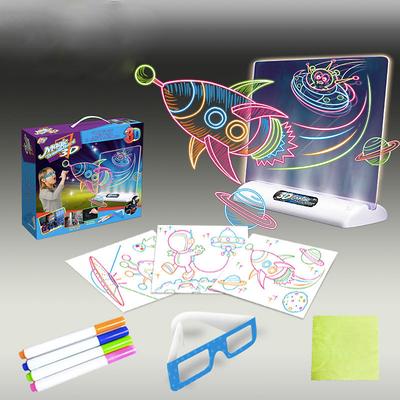 3D Fluorescent Drawing Board Magic Luminous Three-Dimensional Writing Board Graffiti Board Light Puzzle Children Drawing Board