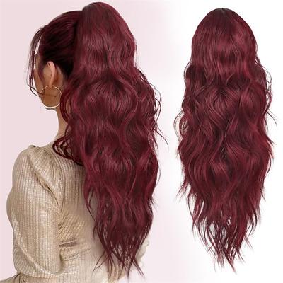 Ponytail Extension Claw Clip in Pony Tails Hair Extensions Fluffy Natural Synthetic Wavy Secret Ponytail Hairpiece 22 Inch Dirty Blonde mix Highlight Blonde for Women Daily Use party
