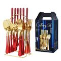 24 Piece Gold Silverware Flatware Cutlery Set with Stand Include Knife Fork Spoon, Hanging Stainless Steel Utensils Set, Home Kitchen Tableware Set-Green Handle