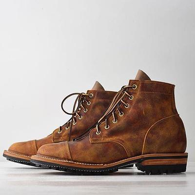 Men's Vintage Faux Leather Lace-Up Boots, Durable and Stylish Ankle Boots for Outdoor and Casual Wear, High-Quality Handcrafted Footwear with Rugged Sole