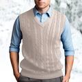 Men's Sweater Vest Knitwear Ribbed Cable Knit Regular Knitted Plain V Neck Keep Warm Modern Contemporary Daily Wear Going out Clothing Apparel Fall Winter Black Dark Navy S M L