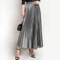 Women's Skirt Swing Long Skirt Maxi Skirts Pleated Shiny Metallic Shimmery Solid Colored Casual Daily Fall Winter Polyester Gold Velvet Fashion Summer Silver Gold
