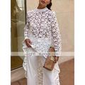 Women's Shirt Blouse Tunic Black White Yellow Plain Lace See Through Long Sleeve Casual Going out Elegant Round Neck Long Slim S