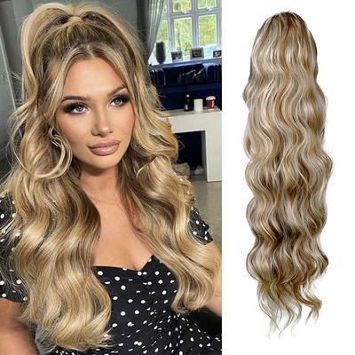 24 Inch Long Body Wave Ponytail hair Extension Synthetic Heat Resistant Wrap Around Drawstring Curly Wavy Ponytail Hairpieces for Women
