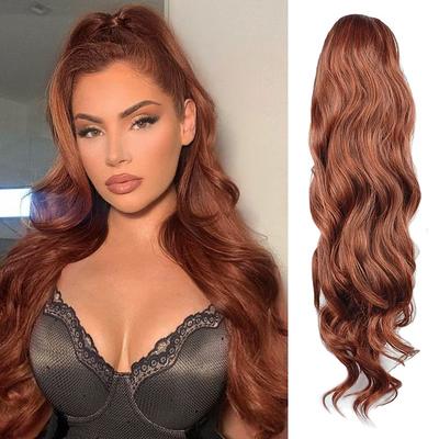 24 Inch Long Body Wave Ponytail hair Extension Synthetic Heat Resistant Wrap Around Drawstring Curly Wavy Ponytail Hairpieces for Women