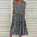 Women's Casual Dress Sheath Dress Floral Dress Midi Dress Black Half Sleeve Floral Ruched Spring Summer V Neck Casual Weekend 2023 S M L XL XXL 3XL