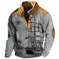 Sailboat And Compass Mens Graphic Hoodie Ship Nautical Daily Casual Vintage Retro 3D Print Sweatshirt Sports Outdoor Holiday Vacation Sweatshirts Black Blue Green Stand Collar Cotton