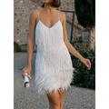 Women's Sequin Dress Fringe Dress Party Dress Mini Dress White Pink Red Sleeveless Plain Sequins Summer Spring Fall Spaghetti Strap Party Wedding Guest Vacation S M L XL XXL