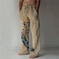 Men's Linen Pants Trousers Summer Pants Beach Pants Pocket Drawstring Elastic Waist Feather Breathable Lightweight Full Length Casual Daily Linen / Cotton Blend Casual Trousers White Yellow