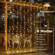 1pc Solar Curtain Lights Outdoor Light 8 Lighting Modes Waterproof Waterfall Fairy Light String Window Wall Hanging Solar Patio Light Outside Wedding Party Christmas Decor, Halloween Decorations Light