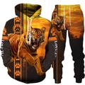 Men's Tracksuit Hoodies Set WhiteDark Gray BlackLight Grey Black Yellow Light Grey Hooded Graphic Tiger 2 Piece Print Sports Outdoor Casual Sports 3D Print Streetwear Basic Casual Spring Fall