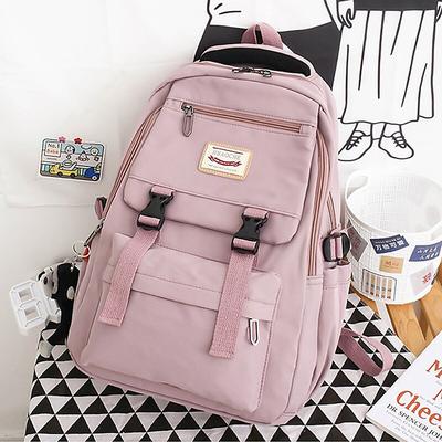 Pink Waterproof School Bags Nylon Backpack with Plush Monkey Keychain - Stylish and Durable School Bag with Multiple Pockets for Travel and Everyday Use