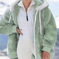 Women's Zip Hoodie Sweatshirt Fleece Jacket Pullover Sherpa Fleece Teddy Zipper Green Blue Purple Plain Round Neck Long Sleeve S M L XL 2XL 3XL / Winter / Fleece lined