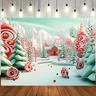 Christmas Decorations Background Cloth Candy Cane Houses Party Decoration Home Background Wall Decoration Hanging Cloth Studio Photo Photo Background Banner