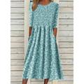 Women's Floral Dress Summer Dress Print Dress Floral Ditsy Floral Ruched Pocket Crew Neck Midi Dress Daily Vacation Half Sleeve Summer Spring
