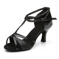 Women's Latin Shoes Ballroom Shoes Line Dance Indoor Performance Satin Heel Glitter High Heel Buckle T-Strap Black Silver Gold