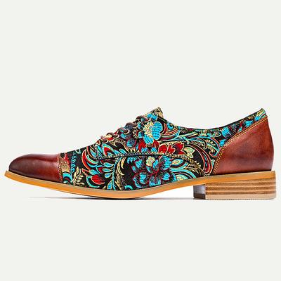 Men's Retro Floral Jacquard Fabric Oxford Shoes with Leather Accents - Casual and Formal Occasions