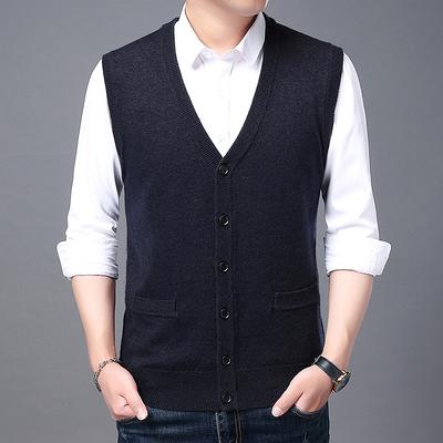 Men's Sweater Vest Wool Sweater Cardigan Knit Knitted Braided Solid Color Deep V Basic Soft Daily Weekend Clothing Apparel Spring Fall Wine Navy Blue M L XL