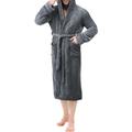 Men's Pajamas Robe Bathrobe Bath Gown 1 pcs Plain Stylish Casual Comfort Home Daily Bed Fleece Comfort Warm Hoodie Long Sleeve Pocket Fall Winter Black Dark Blue