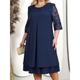 Women's Plus Size Curve Casual Dress Lace Dress Chiffon Dress Plain Midi Dress 3/4 Length Sleeve Lace Patchwork Crew Neck Fashion Outdoor Pink Navy Blue Fall Winter L XL XXL 3XL 4XL