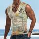 Pirate Sailboat Men's Sports Style 3D Print Tank Top Vest Top Sleeveless Fashion Casual T Shirt for Men Sports Outdoor Holiday Gym T shirt Blue Green Khaki Sleeveless V Neck Shirt Summer Clothing