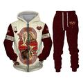 Men's Tracksuit Full Zip Hoodie Hoodies Set Wine Red Black Yellow Wine Orange Hooded Graphic Lion Zipper 2 Piece Print Sports Outdoor Casual Sports 3D Print Streetwear Basic Casual Spring Fall