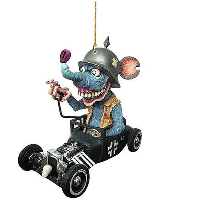 2PCS Cartoon Big Mouth Monster Car Pendant Acrylic Flat Doll Model Home Decor Rat Fink Crazy Mouse Driving Statue Halloween Car Accessories