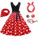Women's A-Line Rockabilly Dress Polka Dots Swing Dress Flare Dress with Accessories Set 1950s 60s Retro Vintage with Headband Scarf Earrings Cat Eye Glasses 5PCS For Vintage Swing Party Dress