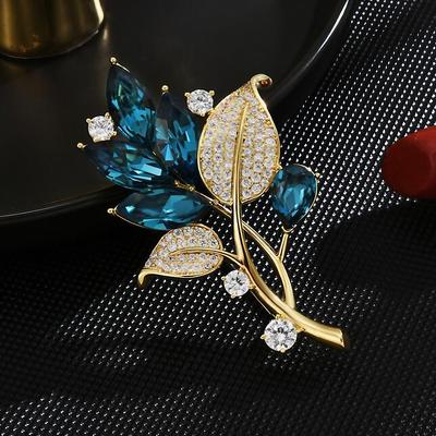 Women's Brooches Retro Leaf Elegant Fashion Luxury Unique Design Brooch Jewelry Lake Blue For Office Daily Prom Date Beach