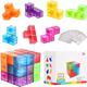 Magnetic 3D Puzzle Cubes Transparent Magnetic Cube Consists of 7 Magnetic Building Blocks with 54 Guide Cards, 108 Splicing Challenges for Killing Time and Relieving Stress