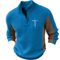 Faith Retro Vintage Men's Print Zipper Knitting Pullover Sweater Jumper Zip Sweater Polo Sweater Outdoor Daily Vacation Long Sleeve Stand Collar Sweaters Blue Sky Blue Brown Fall Winter S M L Sweaters