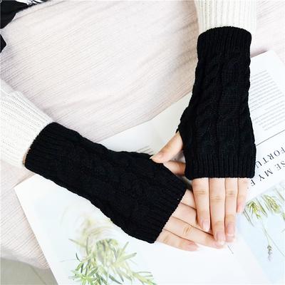 Monochrome Knitted Gloves Short Half Finger Warm Gloves Elastic Fingerless Touch Screen Fall Winter Gloves