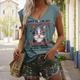 Women's Tank Top Cat Letter Casual Print Pink Sleeveless Fashion V Neck Summer