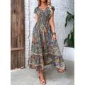 Women's Long Dress Maxi Dress Casual Dress Swing Dress Summer Dress Floral Paisley Tribal Fashion Casual Outdoor Daily Holiday Ruched Print Short Sleeve V Neck Dress Loose Fit Green Red Orange