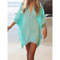 Women's White Dress Lace Dress Beach Wear Mini Dress Slim Dolman Tropical Fashion Plain V Neck 3/4 Length Sleeve Loose Fit Vacation Going out White Blue 2023 Summer Spring One Size